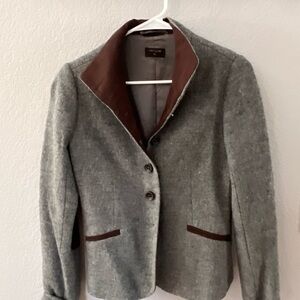 Gray and Brown Blazer with Textured Wool Blend